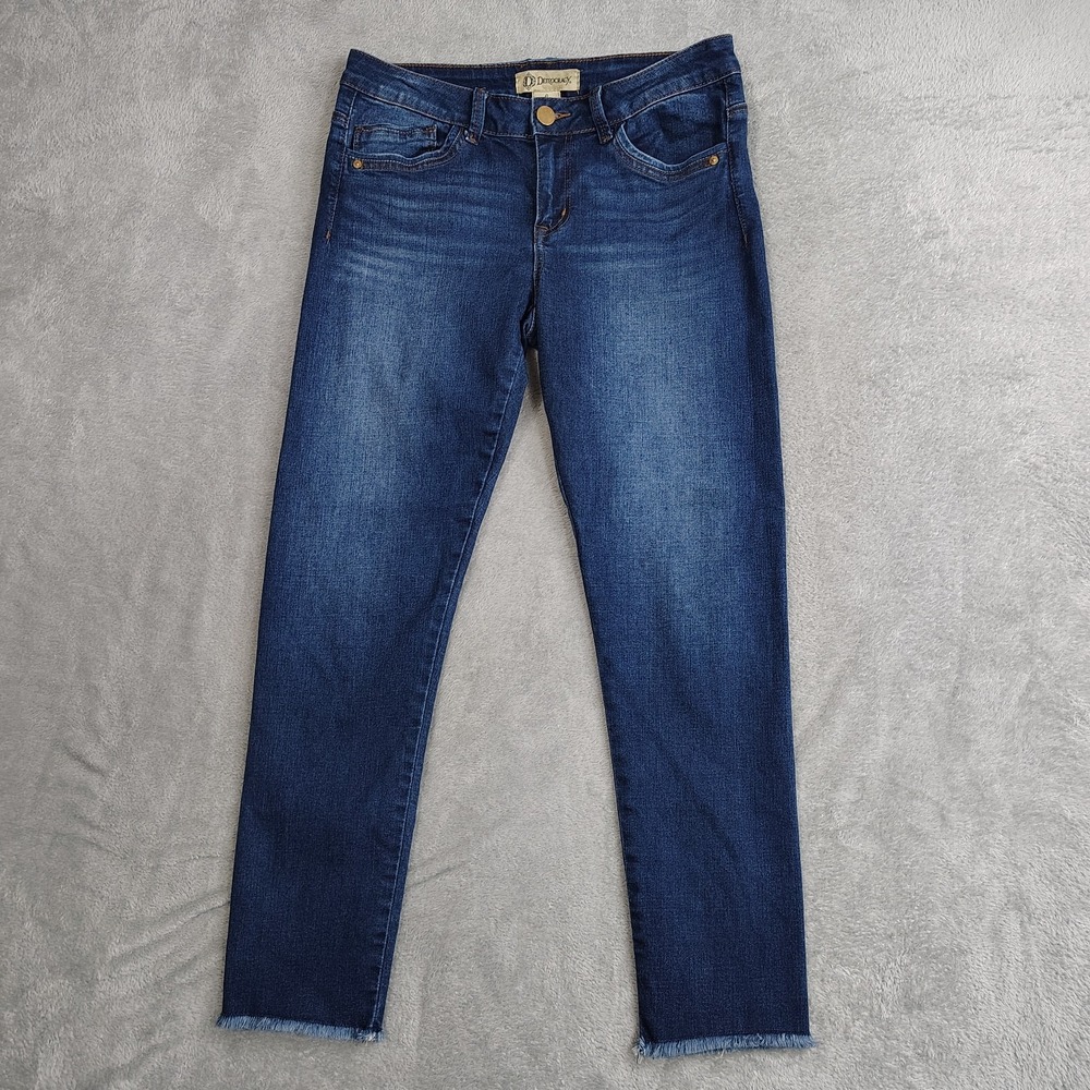 Democracy Women's Seamless Ankle Skimmer Jeans 8 Blue Raw Hem Stretch Low Rise